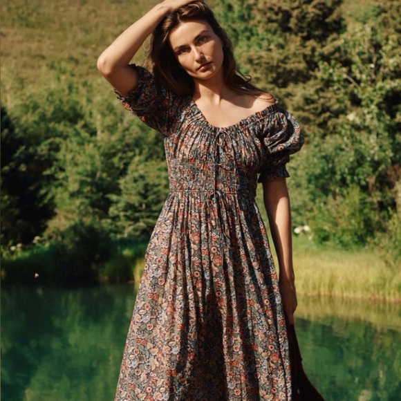 Doen Dresses & Skirts - DÔEN Ischia shirred floral-print organic cotton-voile midi dress